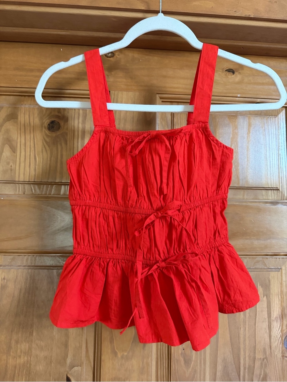Sim & Sam Red Peplum Camisole with Tie Details